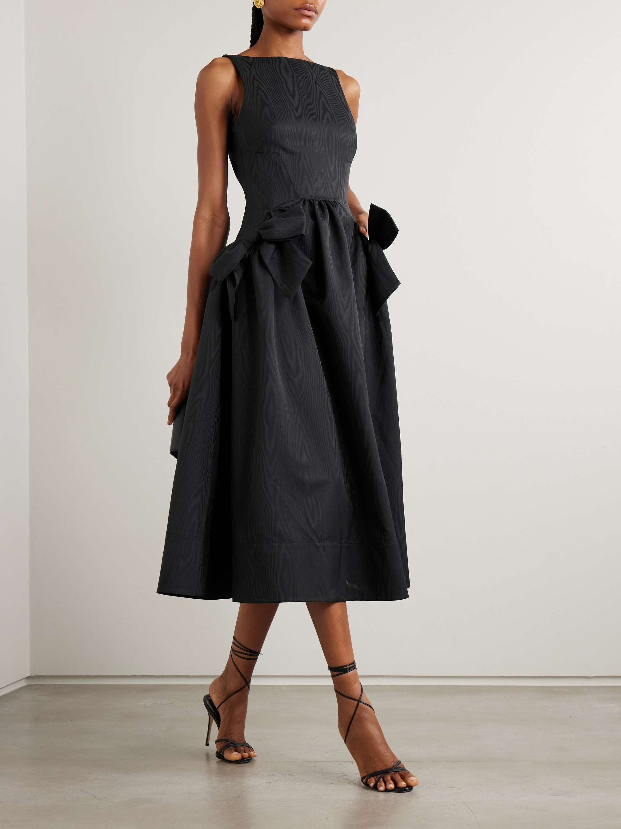 Narcissa Bow-Embellished Gathered Moire Midi Dress
