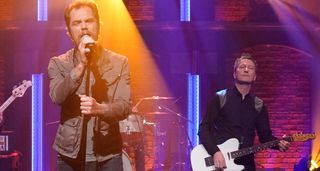 Michael Shannon and Jason Narducy [on the white Telecaster] perform on Late Night with Seth Myers.