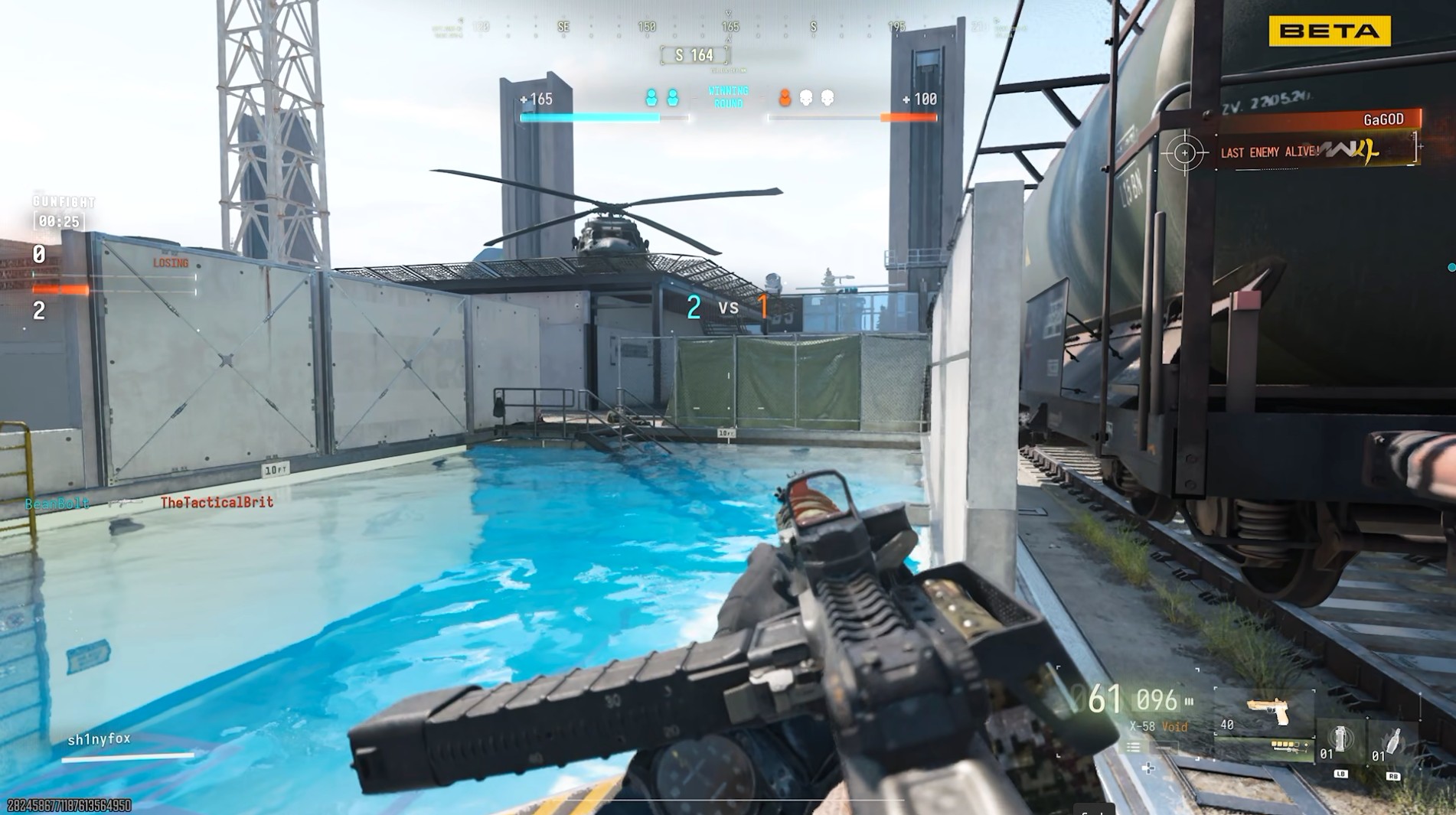 A screenshot from a Gunfight 3v3 match on the Call of Duty: Modern Warfare 4 beta
