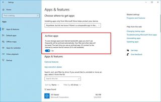 Windows 10 Archive apps option