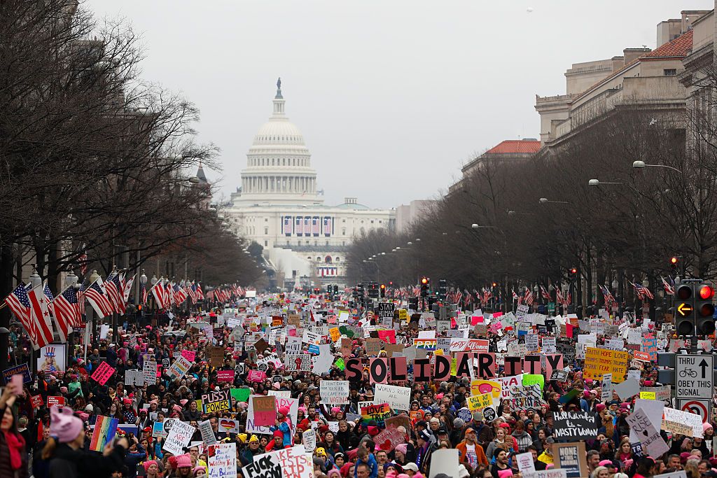 Protestors marching towards White House.