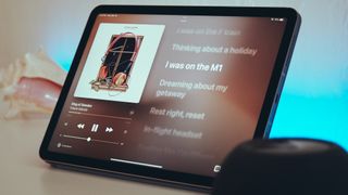 iPad Air 5 showing lyrics in Apple music app