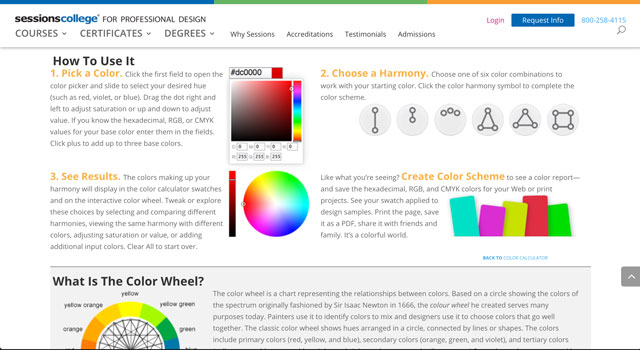 Colour Calculator instruction screen