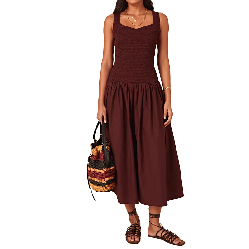 brown ruched dropped waist dress, nobody's child
