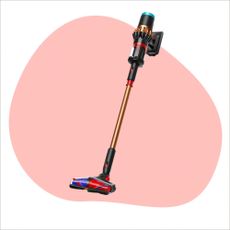 Dyson V16 on a pink and white background