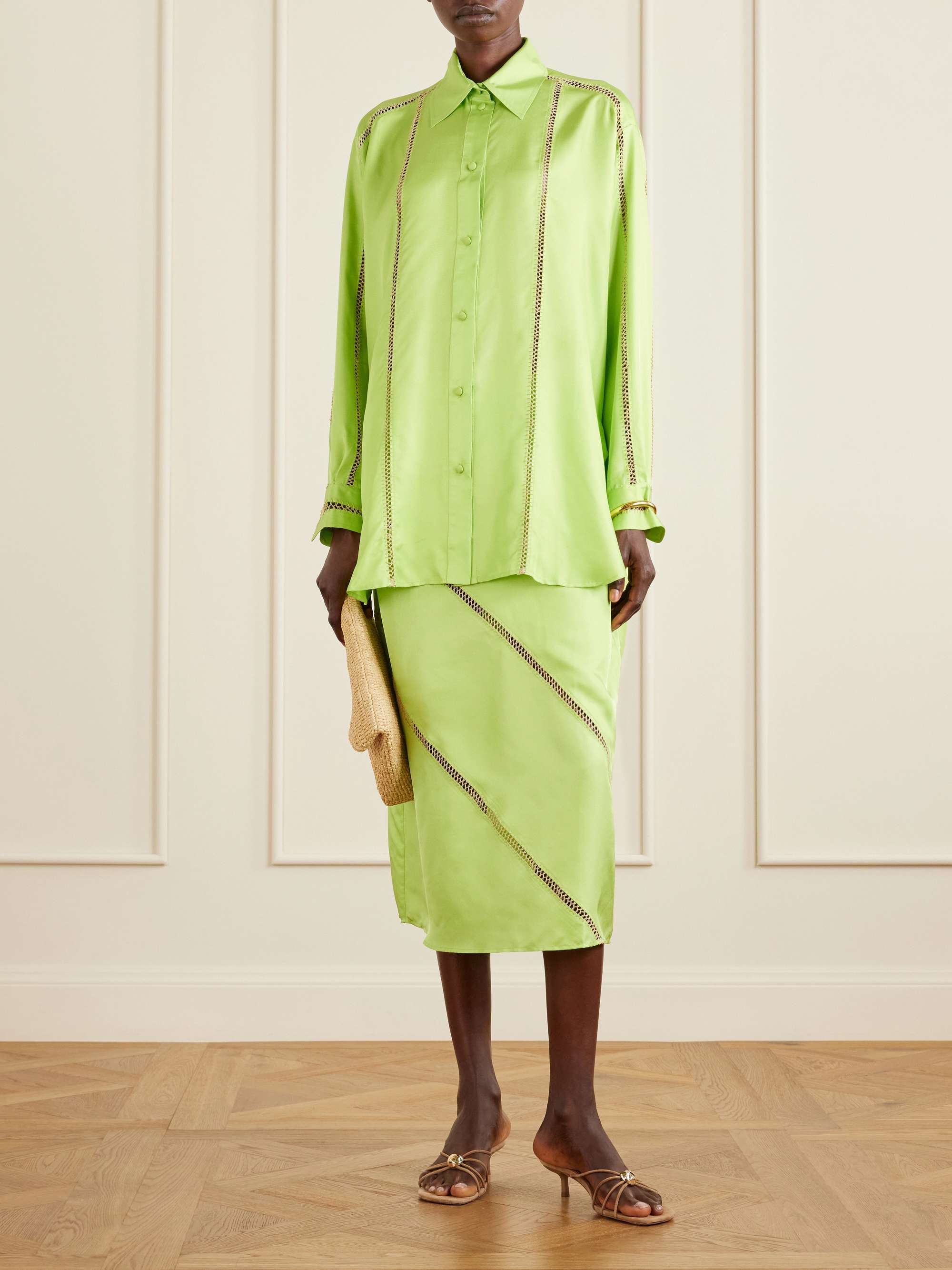 Bridgetown Embroidered Silk-Satin Shirt