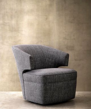 gray upholstered tub armchair