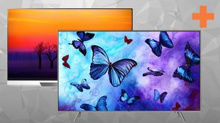 Best gaming TV hero image with two TVs and butterflies on screen