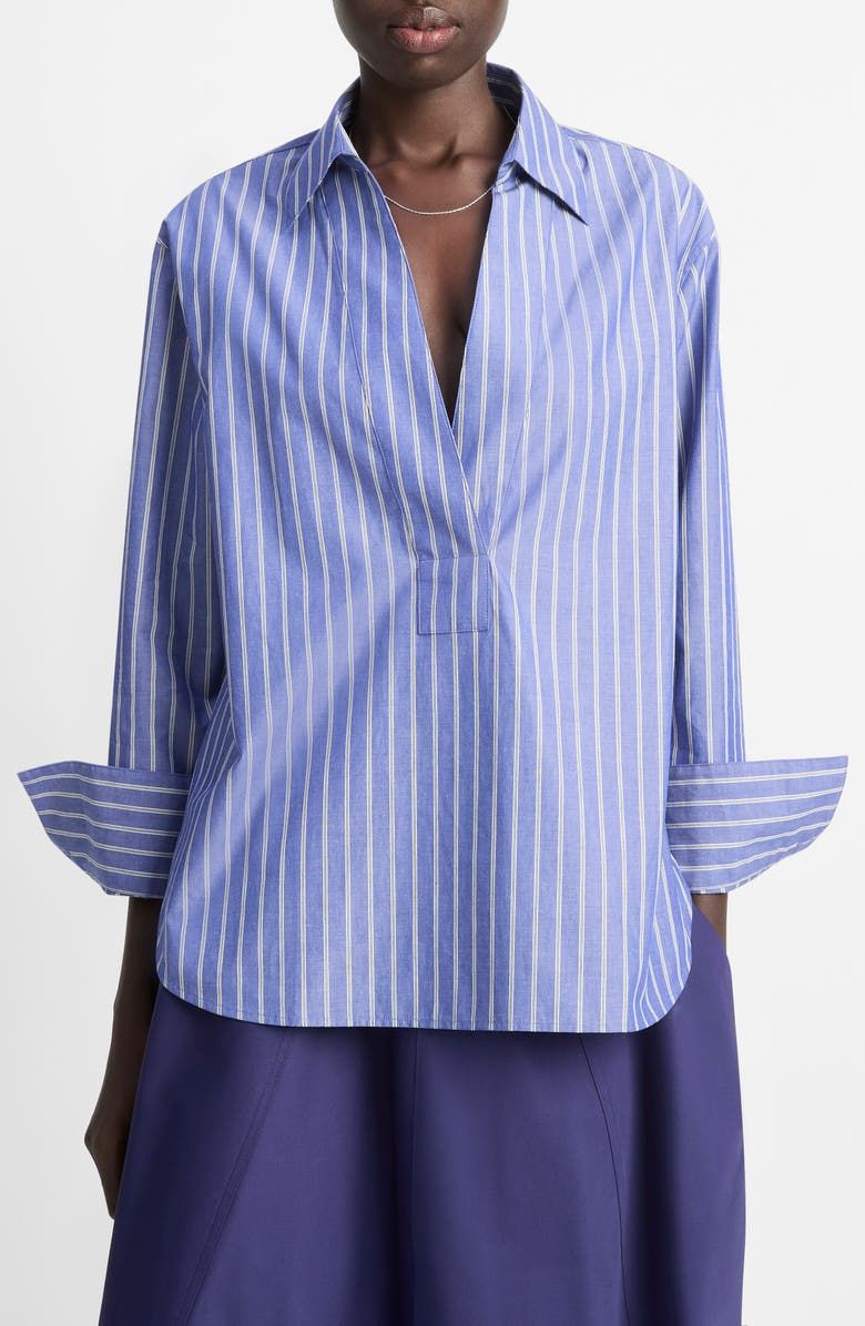 Stripe Relaxed Cotton Popover Shirt