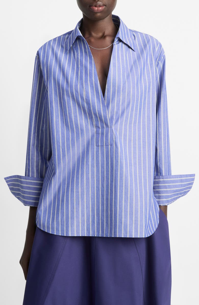 Stripe Relaxed Cotton Popover Shirt