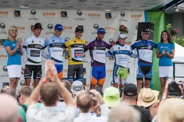 The day's jersey leaders at the end of stage 4 at the Tour of Utah