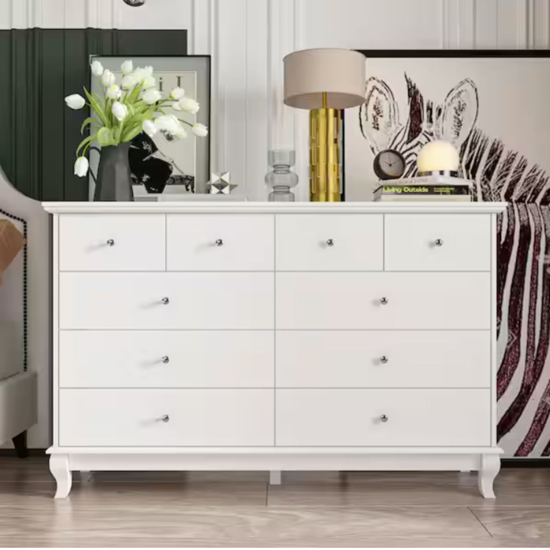 White 10-Drawer Wood Paint Finish Dresser