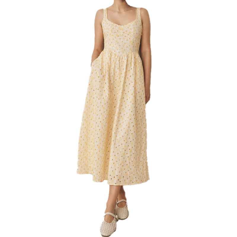 yellow and white broderie anglaise dress Gap