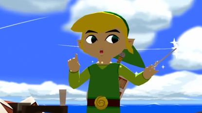 The Legend of Zelda: The Wind Waker screenshot of Link conducting