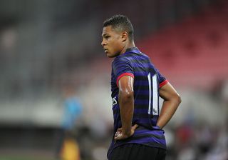 Serge Gnabry of Arsenal during the NextGen Series match between Olympiacos and Arsenal at Karaiskakis Stadium on September 12, 2012 in Athens, Greece.