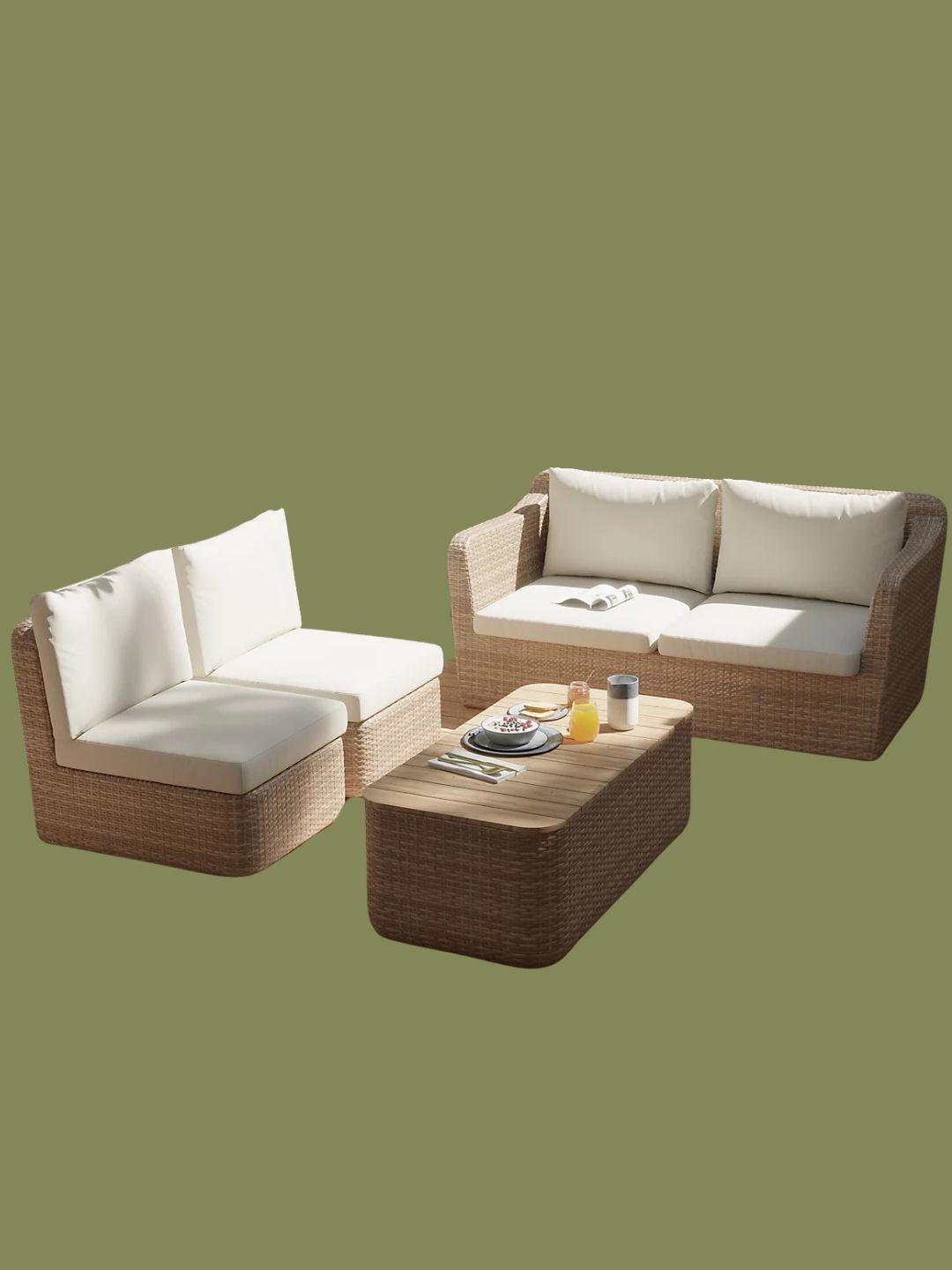 Good Home, Elos Matt Beige Rattan effect 4 Seater Modular Coffee set