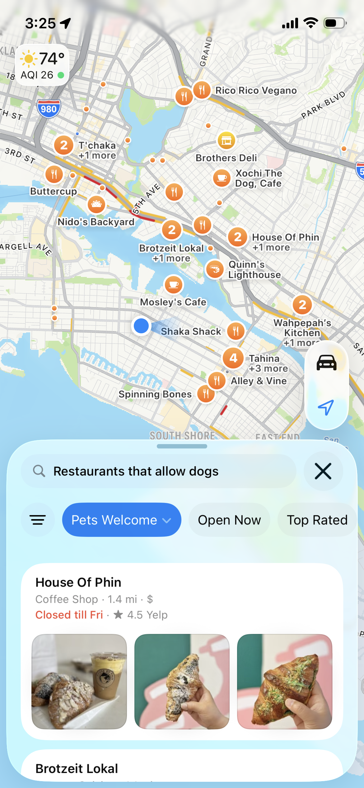 Screenshot of Apple Maps in iOS 26 public beta with natural language search