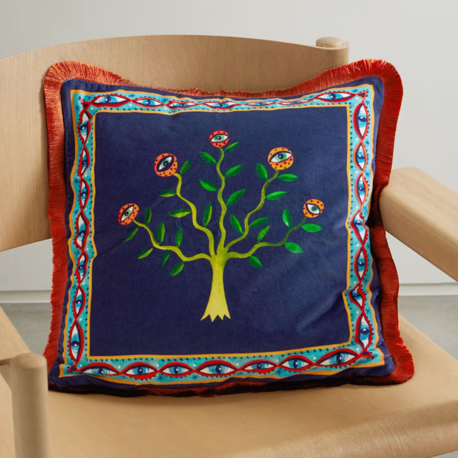 La DoubleJ Fringed Printed Cotton-Blend Velvet Cushion