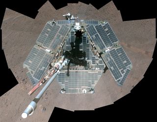 Self-Portrait by Freshly Cleaned Opportunity Mars Rover, False Color
