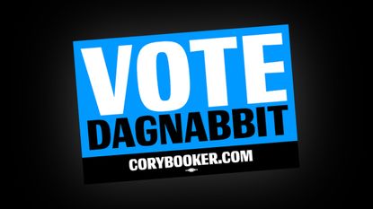 Cory Booker sticker reading vote dagnabbit.