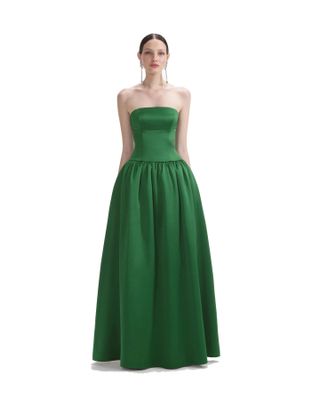 Self Portrait, Green Satin Bandeau Maxi Dress