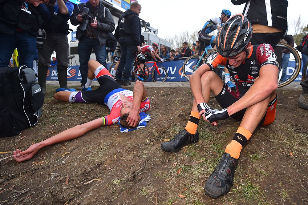 Mathieu van der Poel and Jens Adams show the pain of Koppenbergcross