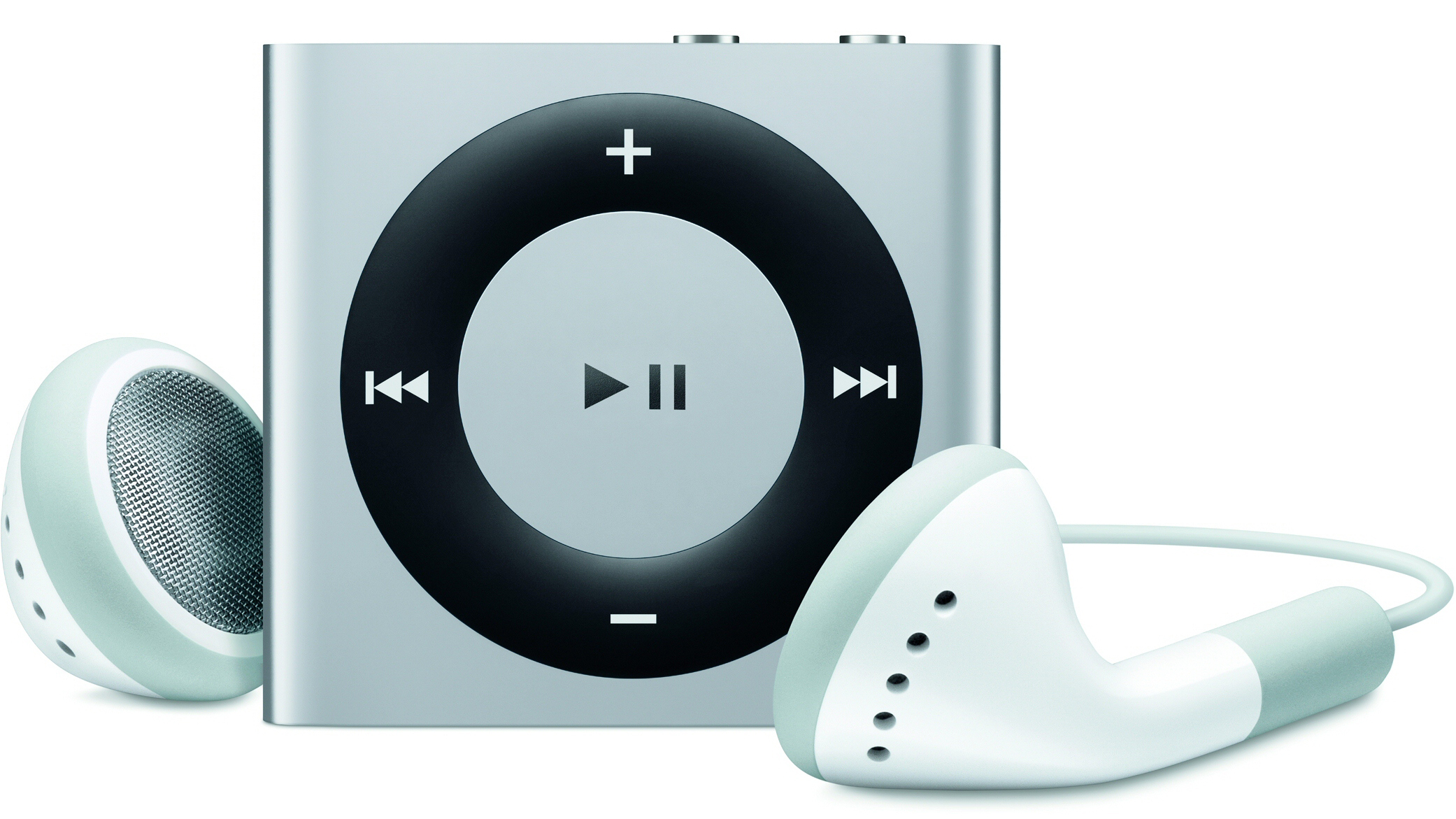 The iPod Shuffle 2010 with Apple&#039;s wired earbuds