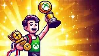 Xbox man winning an Xbox trophy