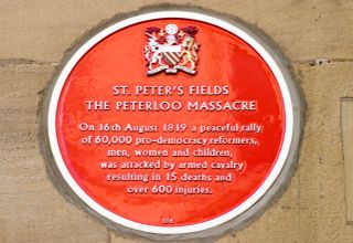 Red Plaque Commemorating The Peterloo Massacre, Manchester.