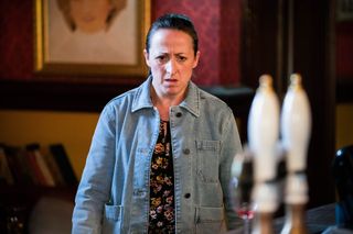 Sonia Fowler is in shock in EastEnders