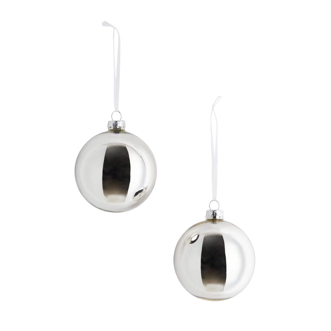 2-Pack Glass Ornaments - Silver-Colored