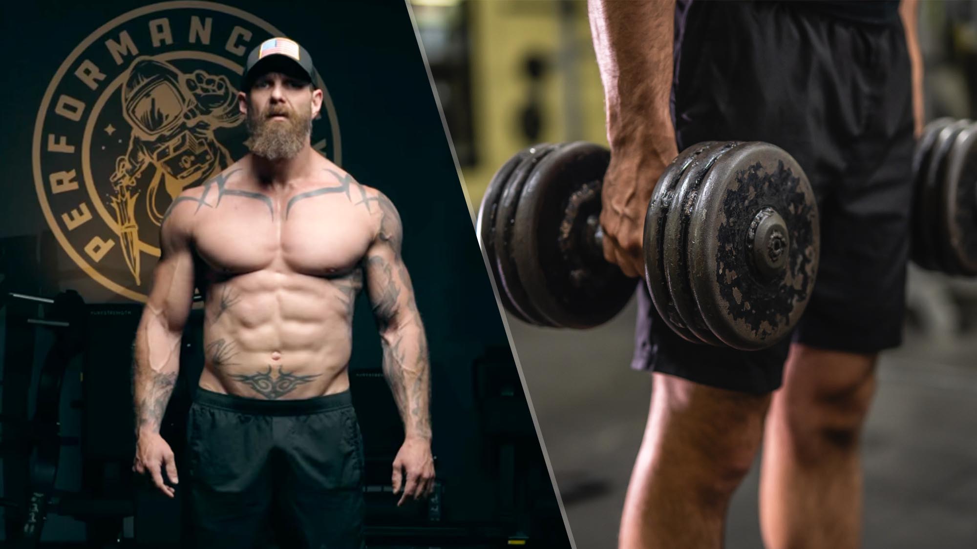 a photo of DJ Shipley and a man holding a dumbbell