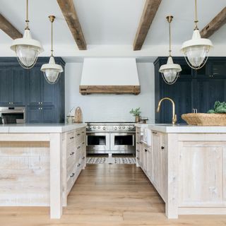 kitchen with two timber islands