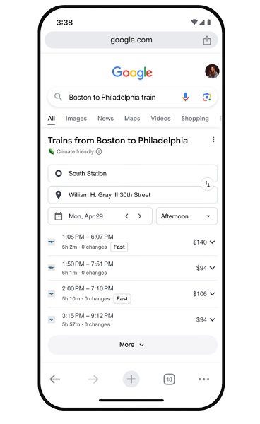 Google Search will now offer information on schedules and tickets for long-distance trains and buses.