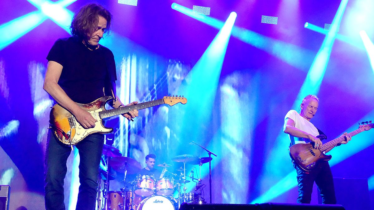 (L-R) Dominic Miller, Chris Maas, and Sting perform onstage at the 2024 Ohana Music Festival at Doheny State Beach on September 28, 2024 in Dana Point, California