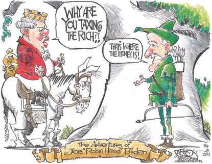 Political Cartoon U.S. biden robin hood taxes rich