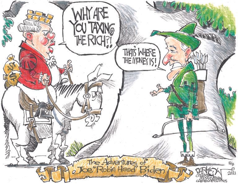 Political Cartoon U.S. biden robin hood taxes rich