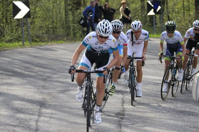 Elisa Longo Borghini (Hitec Products) pushes the pace in the lead group
