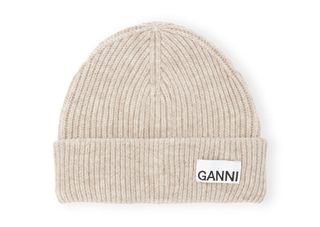 Sand Fitted Wool Rib Knit Beanie