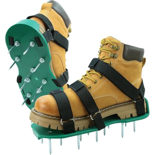 Lawn Aerator Shoes With Dual Straps on Instep Heavy Duty Spiked Aerating Sandals Shoes for Effective Aerating Universal Size Pre-Assembled Lawn Scarifier and Aerator for Lawns Yard Patio Garden Grass
