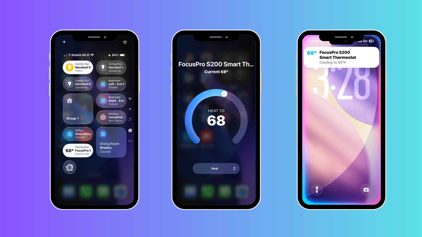 Honeywell Home X2S Smart Thermostat in Control Center on iPhone