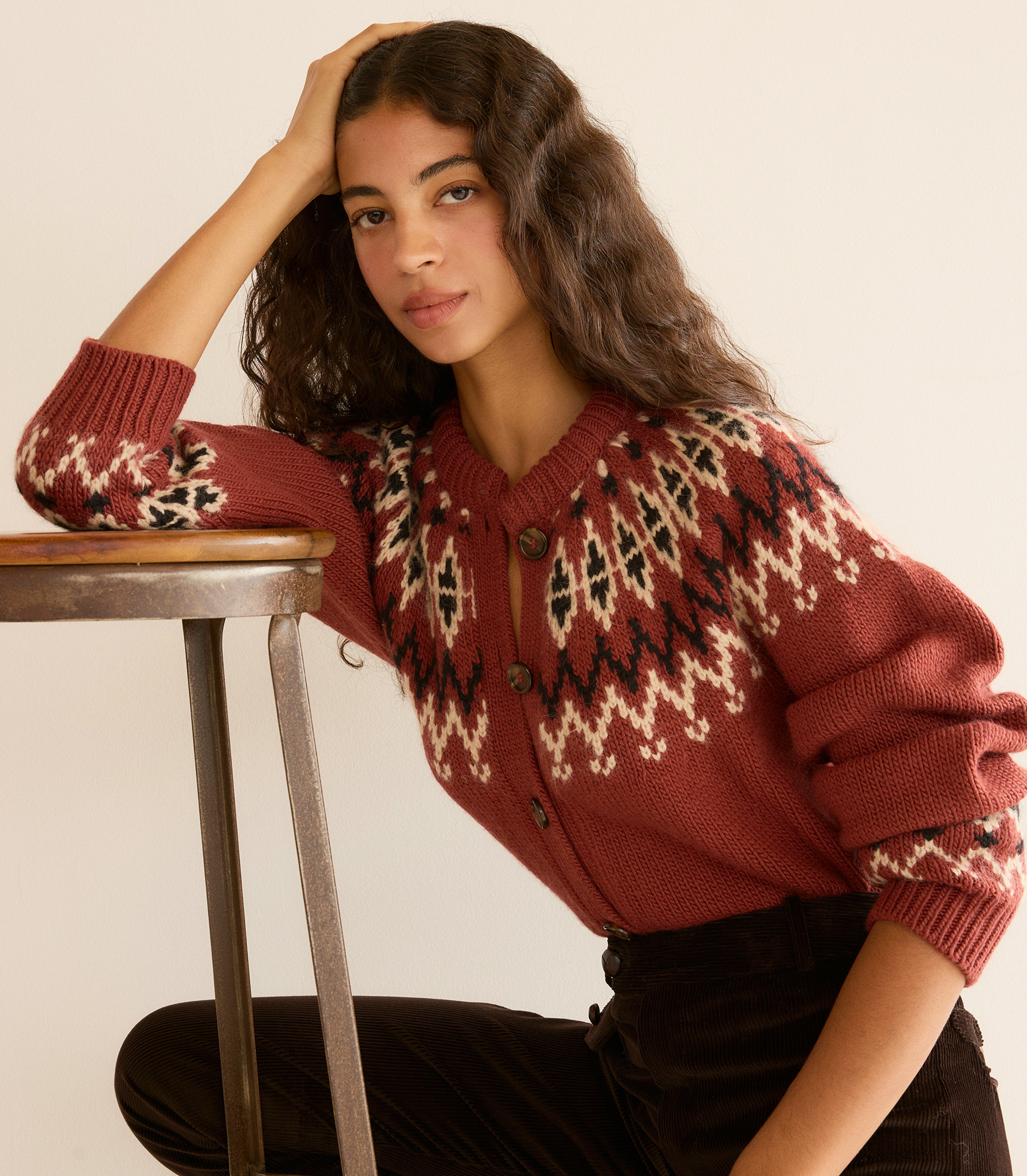 Clarke Cardigan -- Burgundy Olympia Fair Isle