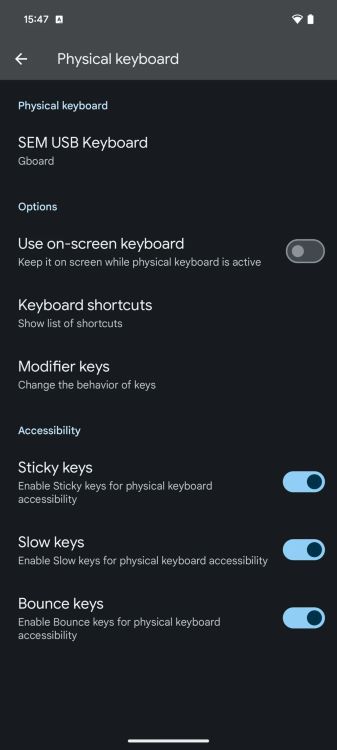 physical keyboard accessibility features in android 15