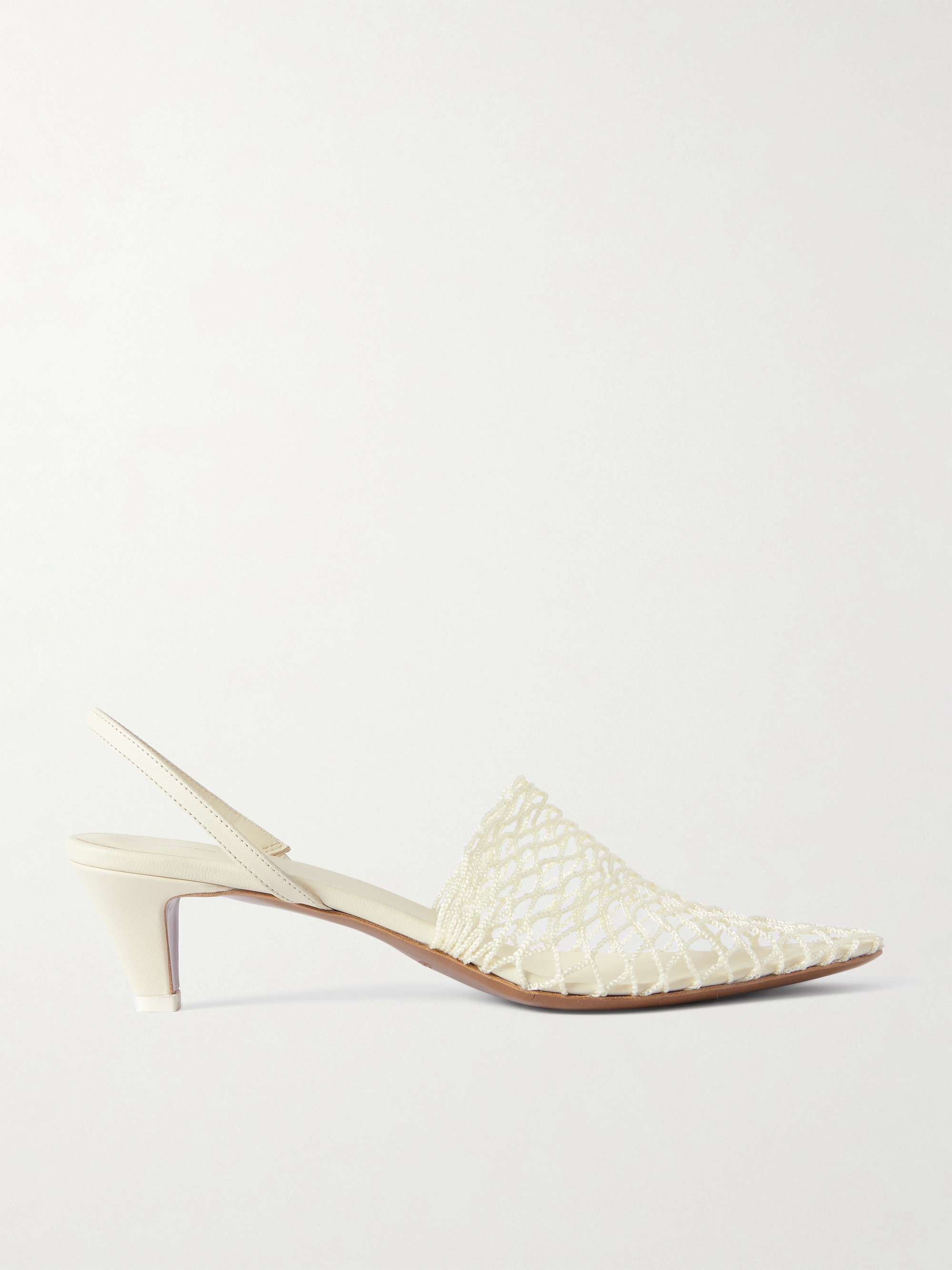 Acantho Fishnet and Leather Slingback Pumps