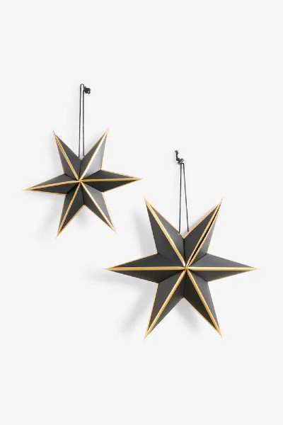 Next Set of 2 Black Paper Star Christmas Decorations