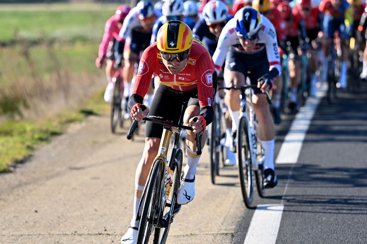 BELLEGARDE, FRANCE - FEBRUARY 05: Magnus Cort of Denmark and Team Uno-X Mobility attacks during the 55th Etoile de Besseges - Tour du Gard 2025, Stage 1 a 159.07km stage Bellegarde to Bellegarde on February 05, 2025 in Bellegarde, France. (Photo by Billy Ceusters/Getty Images)