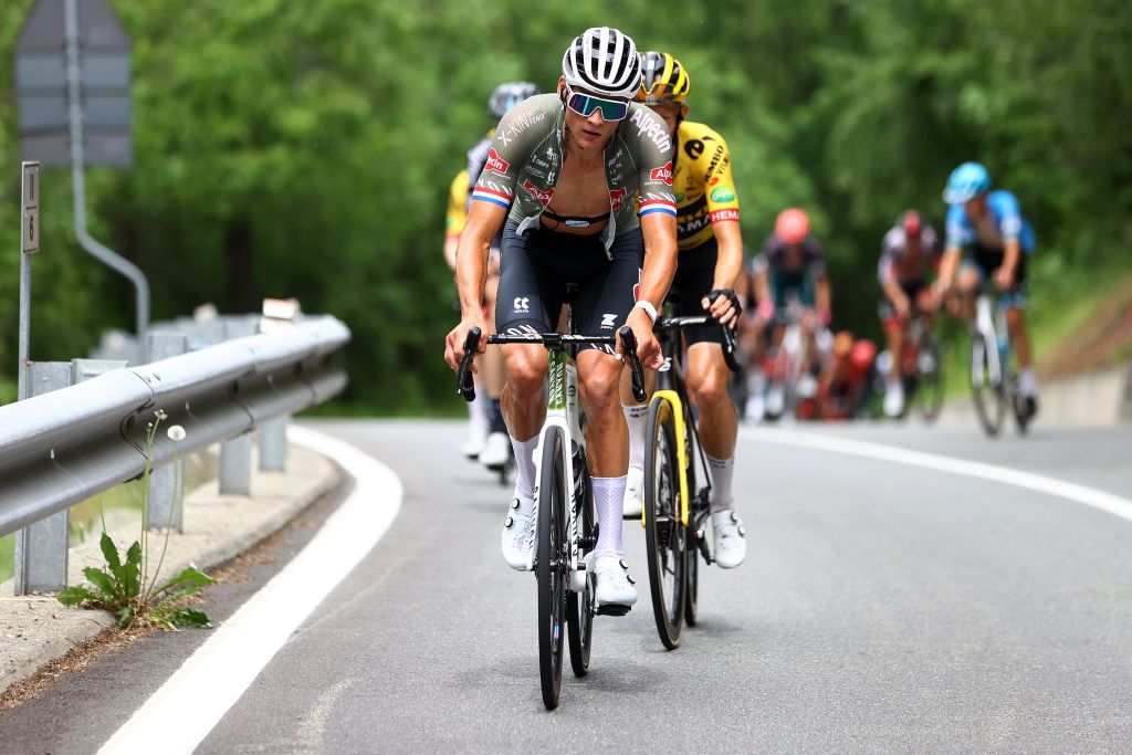 COGNE ITALY MAY 22 Mathieu Van Der Poel of Netherlands and Team Alpecin Fenix competes in the breakaway during the 105th Giro dItalia 2022 Stage 15 a 177km stage from Rivarolo Canavese to Cogne 1622m Giro WorldTour on May 22 2022 in Cogne Italy Photo by Michael SteeleGetty Images