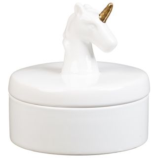 unicorn white trinket box with white background