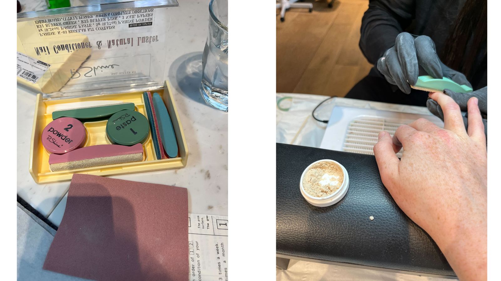 An image of our beauty writer having a beeswax paste applied to her nails during a Japanese manicure