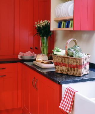 Red painted kitchen